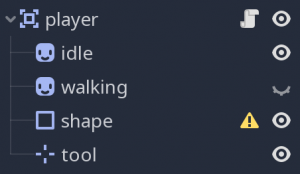 Screenshot of Godot IDE showing nodes for scene